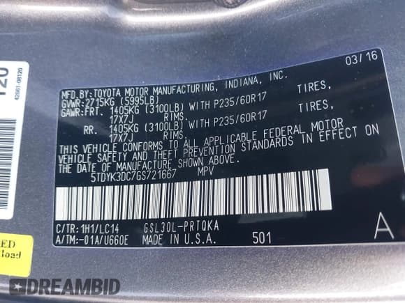 ✅ 2016 Toyota Sienna XLE • VIN: 5TDYK3DC7GS721667 • Lot: 41400702. Listed on IAAI with 85,188 mi. Free auction sales archive from the USA and detailed vehicle history report at DreamBid. Image 9.