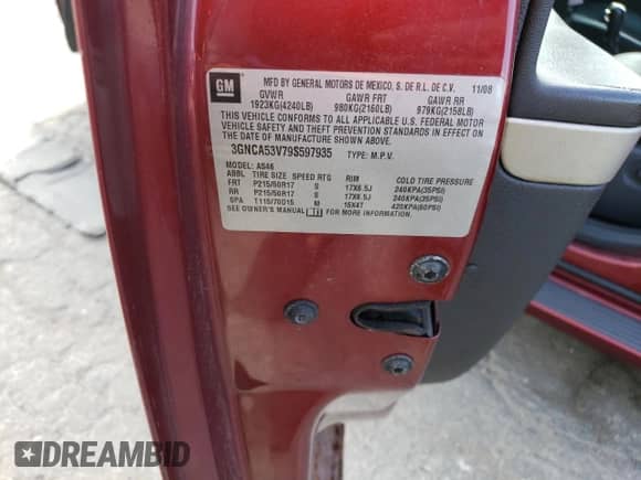 2009 Chevrolet HHR 2LT z VIN 3GNCA53V79S597935, wystawiony jako Copart lot #73013004 z przebiegiem 94 614 mil mil oraz Szkoda całkowita • Salvage title. Historia ofert i sprzedaży dostępna na DreamBid. Obrazek 12.