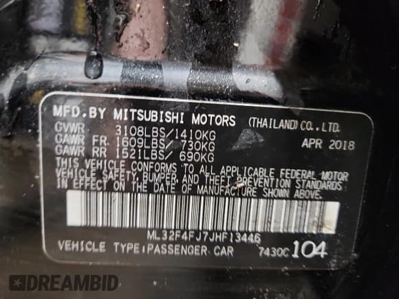 ✅ 2018 Mitsubishi Mirage SE • VIN: ML32F4FJ7JHF13446 • Лот: 93900225. Опубликован ранее на Copart с пробегом 81 086 миль. Бесплатный доступ к архиву аукционных продаж из США и подробный отчёт об истории автомобиля на DreamBid. Изображение 12.