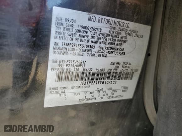 ✅ 2005 Ford Five Hundred SEL • VIN: 1FAFP27155G107503 • Lot: 76580664. Wystawiony na Copart z przebiegiem Nie podano. Bezpłatny archiwum sprzedaży aukcyjnych z USA i szczegółowy raport historii pojazdu na DreamBid. Zdjęcie 14.