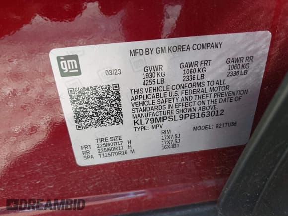 ✅ 2023 Chevrolet TrailBlazer LT • VIN: KL79MPSL9PB163012 • Лот: 43425797. Опубликован ранее на IAAI с пробегом 11 655 миль. Бесплатный доступ к архиву аукционных продаж из США и подробный отчёт об истории автомобиля на DreamBid. Изображение 9.