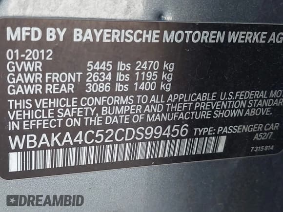 ✅ 2012 BMW 7 Series 740i • VIN: WBAKA4C52CDS99456 • Lot: 42104455. Listed on IAAI with 135,817 mi. Free auction sales archive from the USA and detailed vehicle history report at DreamBid. Image 9.