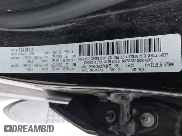 2019 Ram 1500 Tradesman z VIN 1C6SRFCT6KN743475, wystawiony jako IAAI lot #41015557 z przebiegiem 77 435 mil mil oraz . Historia ofert i sprzedaży dostępna na DreamBid. Obrazek 9.