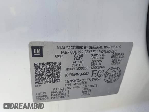 2018 Chevrolet Suburban LS z VIN 1GNSKGKC1JR137052, wystawiony jako IAAI lot #42942872 z przebiegiem 150 898 mil mil oraz . Historia ofert i sprzedaży dostępna na DreamBid. Obrazek 9.