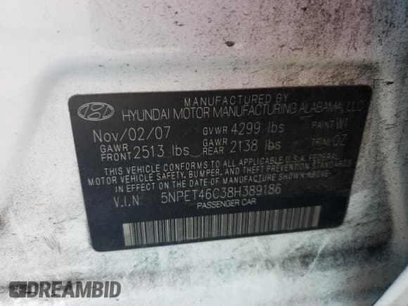 ✅ 2008 Hyundai Sonata GLS • VIN: 5NPET46C38H389186 • Лот: 81151664. Опубликован ранее на Copart с пробегом 151 634 миль. Бесплатный доступ к архиву аукционных продаж из США и подробный отчёт об истории автомобиля на DreamBid. Изображение 12.