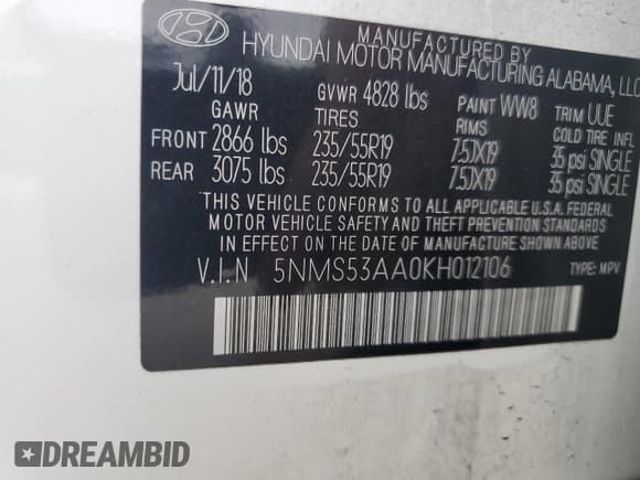 ✅ 2019 Hyundai Santa Fe Ultimate • VIN: 5NMS53AA0KH012106 • Lot: 74627224. Wystawiony na Copart z przebiegiem Nie podano. Bezpłatny archiwum sprzedaży aukcyjnych z USA i szczegółowy raport historii pojazdu na DreamBid. Zdjęcie 14.