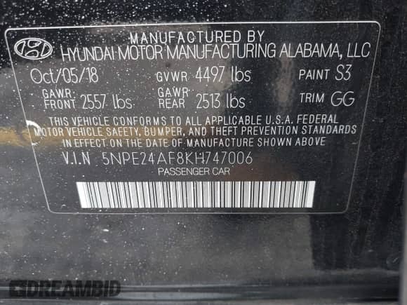 2019 Hyundai Sonata SE with VIN 5NPE24AF8KH747006, listed as a IAAI auction lot 41956094 with 79,024 mi miles and . Bid and sale history available at DreamBid. Image 9.