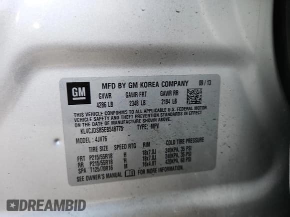 ✅ 2014 Buick Encore Premium • VIN: KL4CJDSB5EB548775 • Лот: 86790805. Опубликован ранее на Copart с пробегом Не указан. Бесплатный доступ к архиву аукционных продаж из США и подробный отчёт об истории автомобиля на DreamBid. Изображение 13.