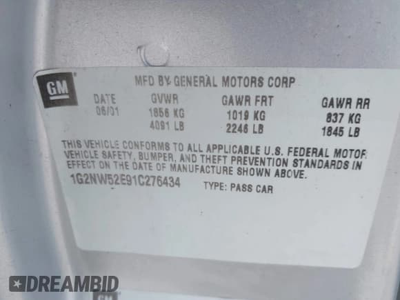 ✅ 2001 Pontiac Grand Am GT • VIN: 1G2NW52E91C276434 • Лот: 42221637. Опубликован ранее на IAAI с пробегом 365 701 миль. Бесплатный доступ к архиву аукционных продаж из США и подробный отчёт об истории автомобиля на DreamBid. Изображение 9.