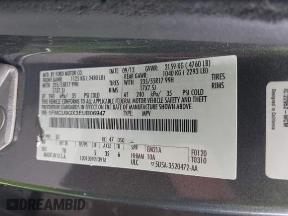 ✅ 2014 Ford Escape SE • VIN: 1FMCU9GX3EUB06947 • Lot: 42193325. Wystawiony na IAAI z przebiegiem 138 923 mil. Bezpłatny archiwum sprzedaży aukcyjnych z USA i szczegółowy raport historii pojazdu na DreamBid. Zdjęcie 9.