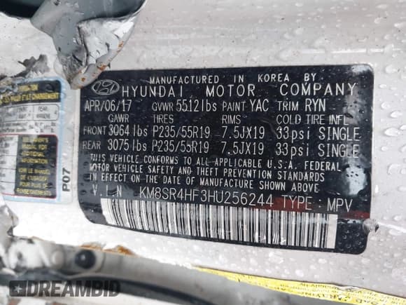 ✅ 2017 Hyundai Santa Fe Limited Ultimate • VIN: KM8SR4HF3HU256244 • Лот: 42244922. Опубликован ранее на IAAI с пробегом 103 363 миль. Бесплатный доступ к архиву аукционных продаж из США и подробный отчёт об истории автомобиля на DreamBid. Изображение 9.