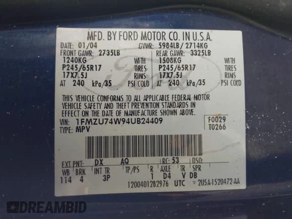 ✅ 2004 Ford Explorer Eddie Bauer • VIN: 1FMZU74W94UB24409 • Lot: 42244961. Listed on IAAI with 175,390 mi. Free auction sales archive from the USA and detailed vehicle history report at DreamBid. Image 9.