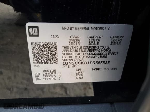✅ 2023 Chevrolet Suburban LT • VIN: 1GNSCCKD1PR555635 • Lot: 43834915. Wystawiony na Copart z przebiegiem 32 982 mil. Bezpłatny archiwum sprzedaży aukcyjnych z USA i szczegółowy raport historii pojazdu na DreamBid. Zdjęcie 14.