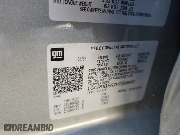 ✅ 2023 Chevrolet Silverado 1500 Custom • VIN: 1GCRDBEK2PZ266062 • Lot: 58945814. Wystawiony na Copart z przebiegiem 23 082 mil. Bezpłatny archiwum sprzedaży aukcyjnych z USA i szczegółowy raport historii pojazdu na DreamBid. Zdjęcie 12.
