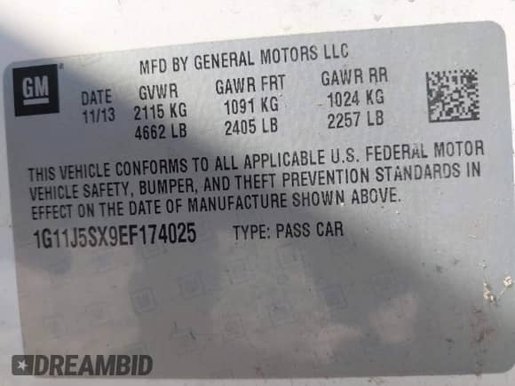 2014 Chevrolet Malibu LTZ with VIN 1G11J5SX9EF174025, listed as a IAAI auction lot 43438961 with Not provided miles and . Bid and sale history available at DreamBid. Image 9.