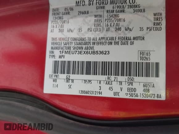 ✅ 2006 Ford Explorer XLT • VIN: 1FMEU73EX6UB53623 • Lot: 42451173. Listed on IAAI with 239,057 mi. Free auction sales archive from the USA and detailed vehicle history report at DreamBid. Image 9.