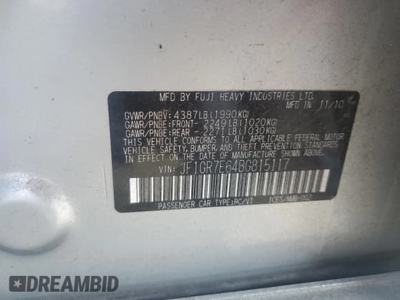 ✅ 2011 Subaru WRX WRX Premium • VIN: JF1GR7E64BG815117 • Lot: 85760855. Wystawiony na Copart z przebiegiem 170 402 mil. Bezpłatny archiwum sprzedaży aukcyjnych z USA i szczegółowy raport historii pojazdu na DreamBid. Zdjęcie 12.