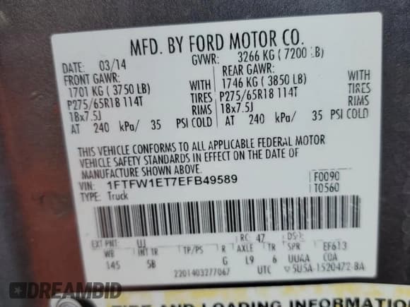 ✅ 2014 Ford F-150 XL • VIN: 1FTFW1ET7EFB49589 • Lot: 90514415. Wystawiony na Copart z przebiegiem 175 730 mil. Bezpłatny archiwum sprzedaży aukcyjnych z USA i szczegółowy raport historii pojazdu na DreamBid. Zdjęcie 12.