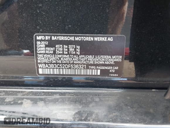 ✅ 2013 BMW 3 Series 328i xDrive • VIN: WBA3B3C52DF536321 • Лот: 42004170. Опубликован ранее на IAAI с пробегом 70 985 миль. Бесплатный доступ к архиву аукционных продаж из США и подробный отчёт об истории автомобиля на DreamBid. Изображение 9.