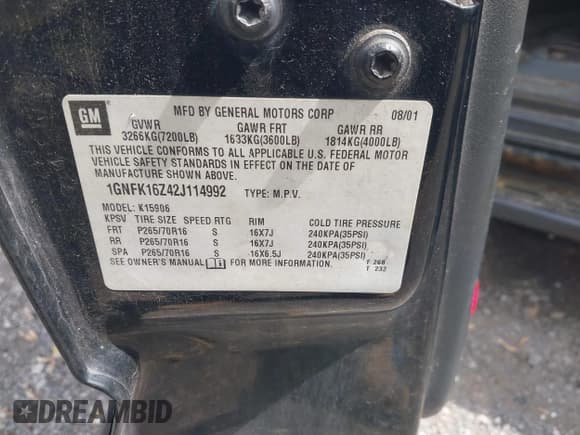 ✅ 2002 Chevrolet Suburban LT • VIN: 1GNFK16Z42J114992 • Лот: 42394040. Опубликован ранее на IAAI с пробегом Не указан. Бесплатный доступ к архиву аукционных продаж из США и подробный отчёт об истории автомобиля на DreamBid. Изображение 9.