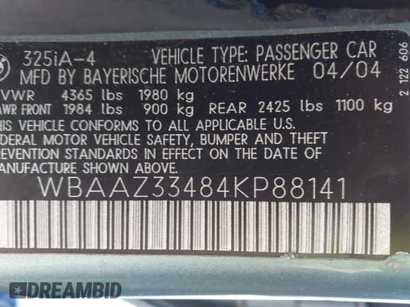 ✅ 2004 BMW 3 Series 325i • VIN: WBAAZ33484KP88141 • Lot: 42038373. Listed on IAAI with 275,058 mi. Free auction sales archive from the USA and detailed vehicle history report at DreamBid. Image 9.
