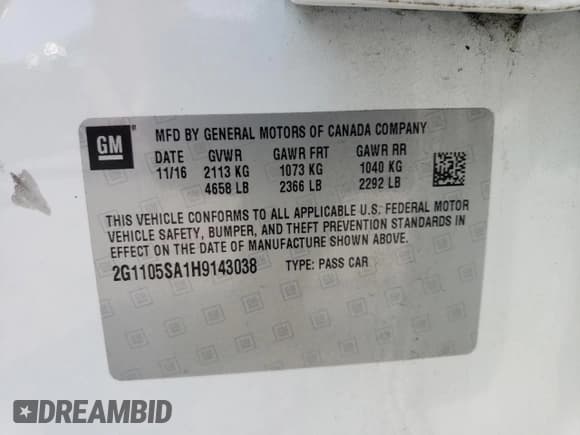 ✅ 2017 Chevrolet Impala LT • VIN: 2G1105SA1H9143038 • Лот: 68561274. Опубликован ранее на Copart с пробегом 141 601 миль. Бесплатный доступ к архиву аукционных продаж из США и подробный отчёт об истории автомобиля на DreamBid. Изображение 14.