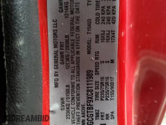 2012 Chevrolet Colorado Work Truck with VIN 1GCGTBF9XC8111989, listed as a Copart auction lot 49155874 with 99,413 mi miles and Salvage title. Bid and sale history available at DreamBid. Image 12.