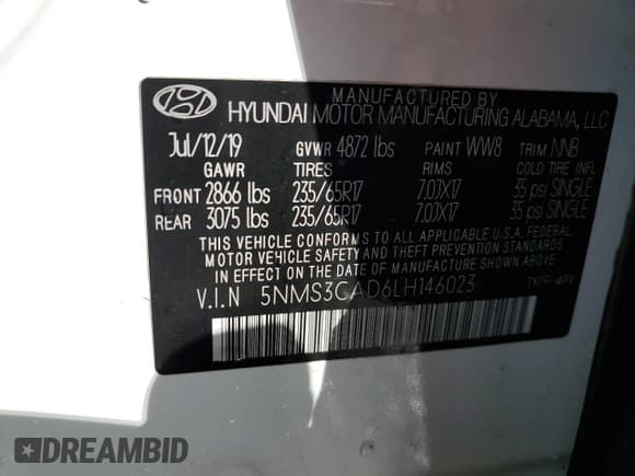 ✅ 2020 Hyundai Santa Fe SEL • VIN: 5NMS3CAD6LH146023 • Lot: 60072774. Wystawiony na Copart z przebiegiem 27 832 mil. Bezpłatny archiwum sprzedaży aukcyjnych z USA i szczegółowy raport historii pojazdu na DreamBid. Zdjęcie 13.