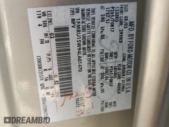 ✅ 2004 Ford Expedition Special Service • VIN: 1FMRU15W94LA01470 • Lot: 84609355. Wystawiony na Copart z przebiegiem 190 178 mil. Bezpłatny archiwum sprzedaży aukcyjnych z USA i szczegółowy raport historii pojazdu na DreamBid. Zdjęcie 13.