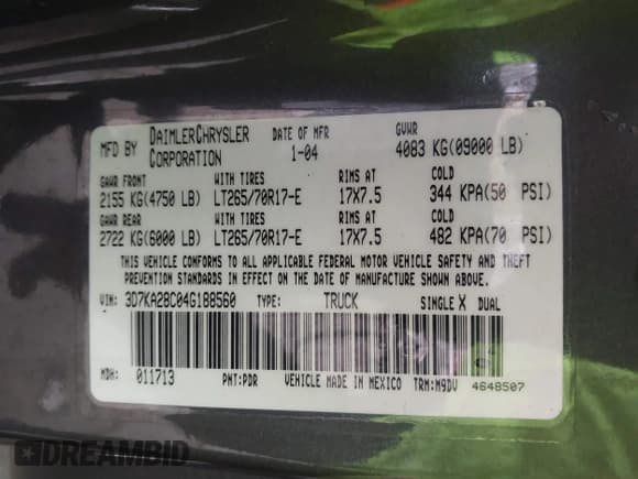 ✅ 2004 Dodge 2500 SLT • VIN: 3D7KA28C04G188560 • Лот: 41603954. Опубликован ранее на IAAI с пробегом 113 780 миль. Бесплатный доступ к архиву аукционных продаж из США и подробный отчёт об истории автомобиля на DreamBid. Изображение 9.