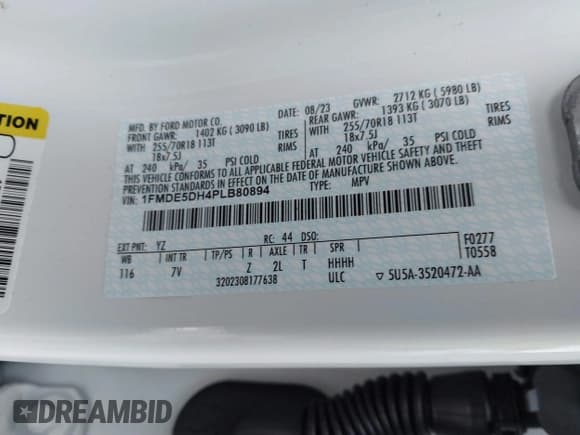 ✅ 2023 Ford Bronco • VIN: 1FMDE5DH4PLB80894 • Lot: 41240044. Listed on IAAI with 16,435 mi. Free auction sales archive from the USA and detailed vehicle history report at DreamBid. Image 9.