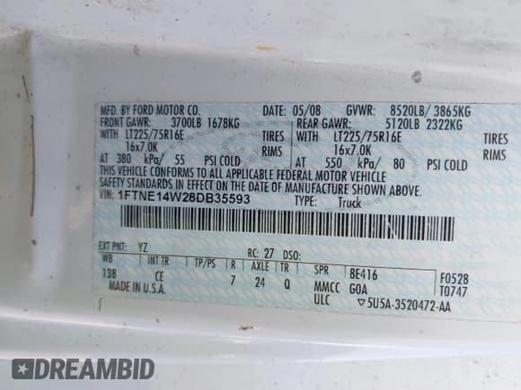 ✅ 2008 Ford Econoline Cargo Commercial • VIN: 1FTNE14W28DB35593 • Lot: 38139476. Listed on IAAI with Not provided. Free auction sales archive from the USA and detailed vehicle history report at DreamBid. Image 9.