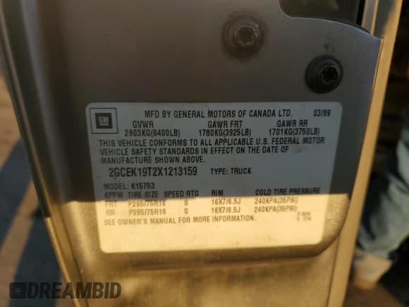 ✅ 1999 Chevrolet Silverado 1500 LT • VIN: 2GCEK19T2X1213159 • Лот: 76937794. Опубликован ранее на Copart с пробегом 221 350 миль. Бесплатный доступ к архиву аукционных продаж из США и подробный отчёт об истории автомобиля на DreamBid. Изображение 14.