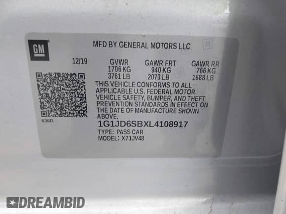 2020 Chevrolet Sonic LT с VIN 1G1JD6SBXL4108917, выставлен на аукционе IAAI как лот 43197184 с пробегом 77 666 миль миль и . История ставок и продаж доступна на DreamBid. Изображение 9.