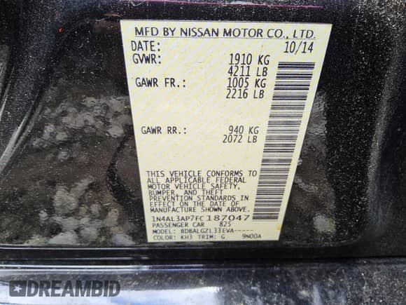 2015 Nissan Altima 2.5 с VIN 1N4AL3AP7FC187047, выставлен на аукционе Copart как лот 83862975 с пробегом 147 018 миль миль и Чистый • Clean title. История ставок и продаж доступна на DreamBid. Изображение 12.