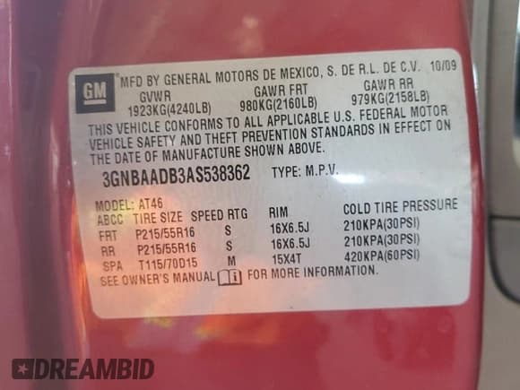 ✅ 2010 Chevrolet HHR LS • VIN: 3GNBAADB3AS538362 • Lot: 49709745. Listed on Copart with 156,668 mi. Free auction sales archive from the USA and detailed vehicle history report at DreamBid. Image 12.