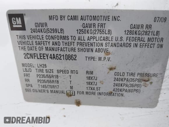 ✅ 2010 Chevrolet Equinox 1LT • VIN: 2CNFLEEY4A6210862 • Lot: 43587033. Listed on IAAI with 199,313 mi. Free auction sales archive from the USA and detailed vehicle history report at DreamBid. Image 9.