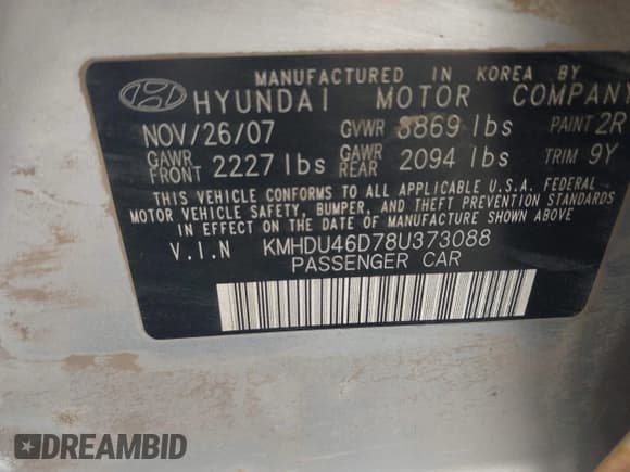 ✅ 2008 Hyundai Elantra GLS • VIN: KMHDU46D78U373088 • Lot: 43360679. Wystawiony na IAAI z przebiegiem 244 134 mil. Bezpłatny archiwum sprzedaży aukcyjnych z USA i szczegółowy raport historii pojazdu na DreamBid. Zdjęcie 9.