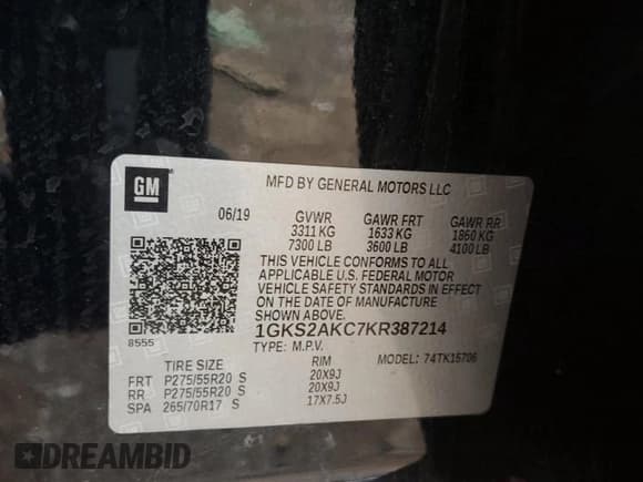 ✅ 2019 GMC Yukon SLE • VIN: 1GKS2AKC7KR387214 • Lot: 44349485. Listed on Copart with Not provided. Free auction sales archive from the USA and detailed vehicle history report at DreamBid. Image 14.