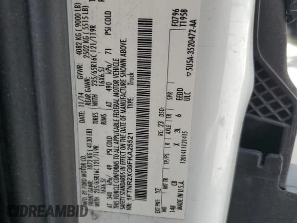 ✅ 2015 Ford Transit Cargo • VIN: 1FTNR2XG9FKA25521 • Lot: 63372545. Listed on Copart with 145,538 mi. Free auction sales archive from the USA and detailed vehicle history report at DreamBid. Image 14.