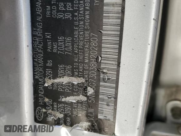 ✅ 2008 Hyundai Santa Fe GLS • VIN: 5NMSG73D38H202807 • Lot: 73045054. Listed on Copart with 122,054 mi. Free auction sales archive from the USA and detailed vehicle history report at DreamBid. Image 15.