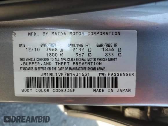 ✅ 2011 Mazda 3 i Touring • VIN: JM1BL1VF7B1431631 • Lot: 91847705. Listed on Copart with 125,756 mi. Free auction sales archive from the USA and detailed vehicle history report at DreamBid. Image 12.