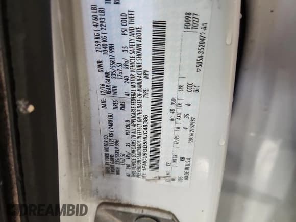 ✅ 2017 Ford Escape SE • VIN: 1FMCU9GD5HUC48386 • Лот: 90955865. Опубликован ранее на Copart с пробегом 212 196 миль. Бесплатный доступ к архиву аукционных продаж из США и подробный отчёт об истории автомобиля на DreamBid. Изображение 13.