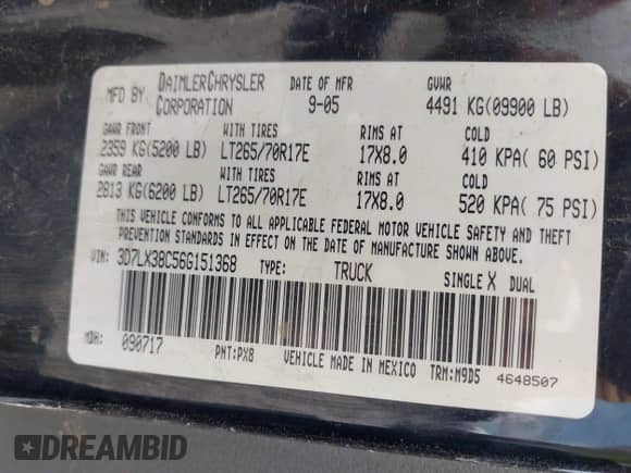 ✅ 2006 Dodge 3500 SLT • VIN: 3D7LX38C56G151368 • Lot: 42590404. Wystawiony na IAAI z przebiegiem Nie podano. Bezpłatny archiwum sprzedaży aukcyjnych z USA i szczegółowy raport historii pojazdu na DreamBid. Zdjęcie 9.