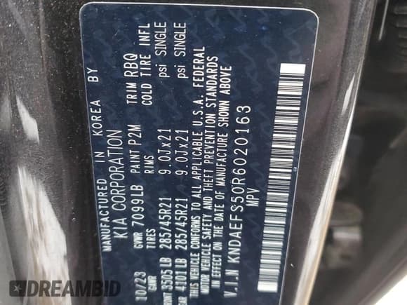 ✅ 2024 Kia EV9 GT-Line • VIN: KNDAEFS50R6020163 • Lot: 91883675. Wystawiony na Copart z przebiegiem 28 150 mil. Bezpłatny archiwum sprzedaży aukcyjnych z USA i szczegółowy raport historii pojazdu na DreamBid. Zdjęcie 14.