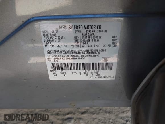 ✅ 2021 Ford Edge SEL • VIN: 2FMPK3J92MBA19933 • Лот: 43206732. Опубликован ранее на IAAI с пробегом 82 432 миль. Бесплатный доступ к архиву аукционных продаж из США и подробный отчёт об истории автомобиля на DreamBid. Изображение 9.