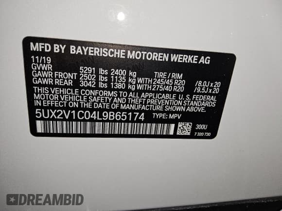 ✅ 2020 BMW X4 xDrive30i • VIN: 5UX2V1C04L9B65174 • Лот: 67093975. Опубликован ранее на Copart с пробегом 94 262 миль. Бесплатный доступ к архиву аукционных продаж из США и подробный отчёт об истории автомобиля на DreamBid. Изображение 13.