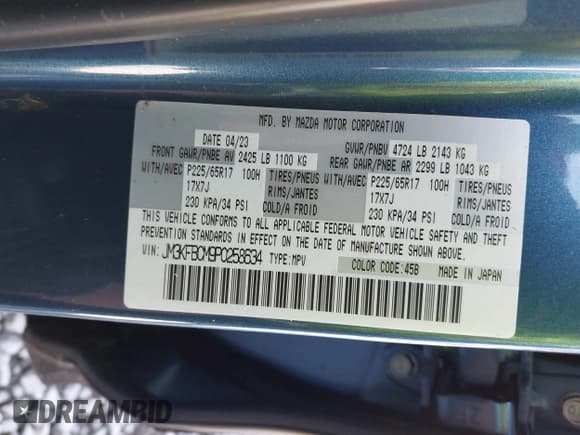 ✅ 2023 Mazda CX-5 S Preferred • VIN: JM3KFBCM9P0258634 • Lot: 42224168. Listed on IAAI with 9,519 mi. Free auction sales archive from the USA and detailed vehicle history report at DreamBid. Image 9.