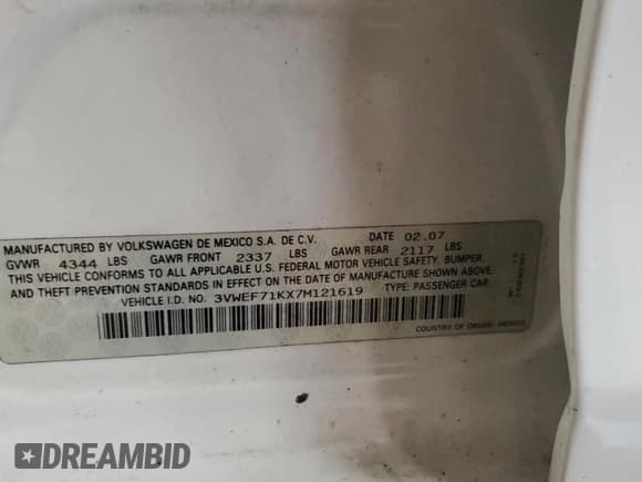 ✅ 2007 Volkswagen Jetta Wolfsburg Edition • VIN: 3VWEF71KX7M121619 • Лот: 63281085. Опубликован ранее на Copart с пробегом 188 422 миль. Бесплатный доступ к архиву аукционных продаж из США и подробный отчёт об истории автомобиля на DreamBid. Изображение 13.