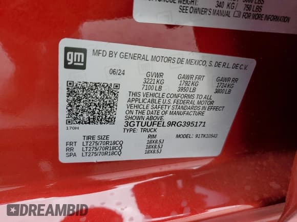 ✅ 2024 GMC Sierra 1500 AT4X • VIN: 3GTUUFEL9RG395171 • Лот: 48070035. Опубликован ранее на Copart с пробегом 6 127 миль. Бесплатный доступ к архиву аукционных продаж из США и подробный отчёт об истории автомобиля на DreamBid. Изображение 12.